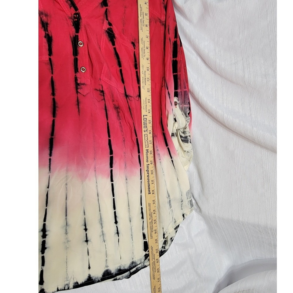 Y2K Hippie Tie Dye Blouse Womens 2 Red White  Ombre Roll Tab Torrid size 2 - Picture 6 of 9